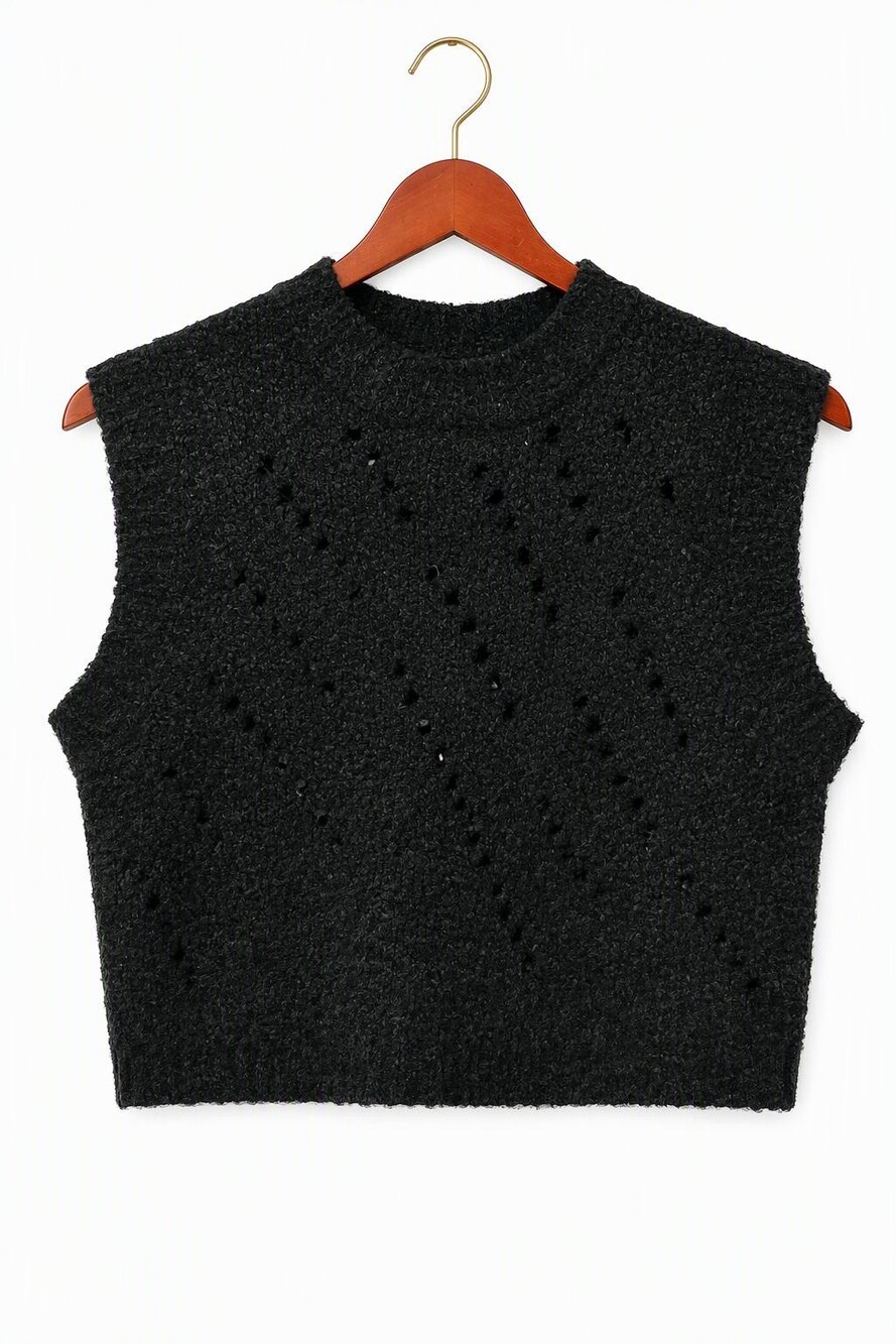 Zenana Openwork Textured Wool Sweater Vest Black